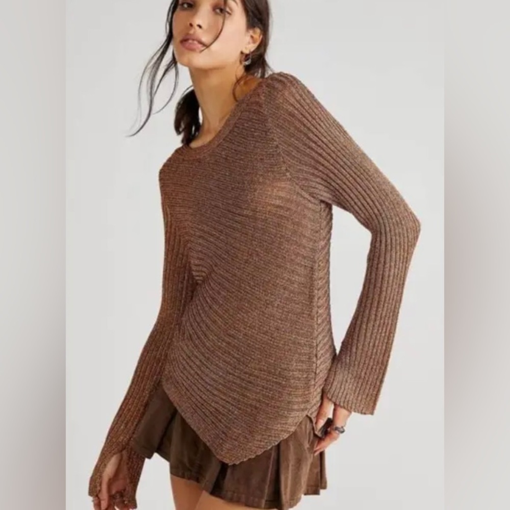 Free People Logan Sweater Brown METALLIC